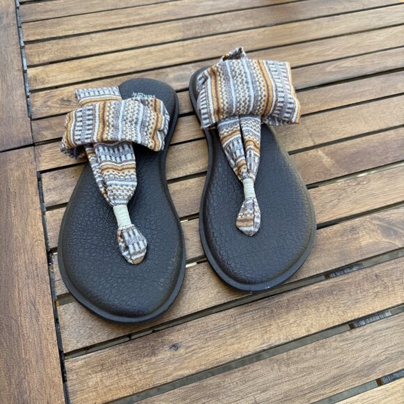Sanuk Yoga Sling 2 Sandals Womens Size 8 Brown Fabric Strap Flat Comfort Shoes - Picture 1 of 5